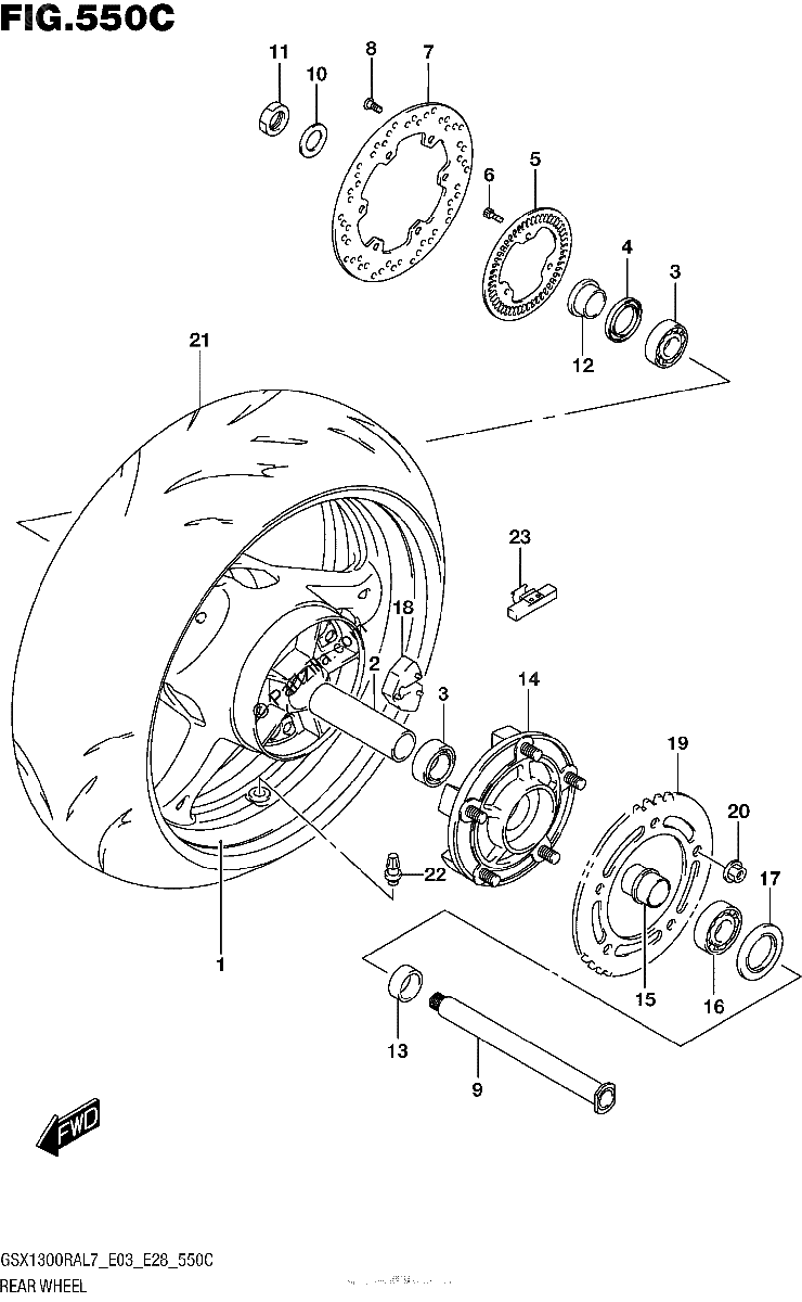 Diagrama de REAR WHEEL GSX1300RAL7 E33