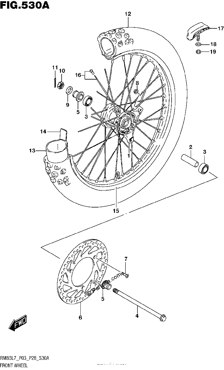 Diagrama de FRONT WHEEL RM85L7 P03