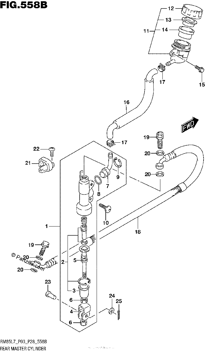 Diagrama de REAR MASTER CYLINDER RM85L7 P28