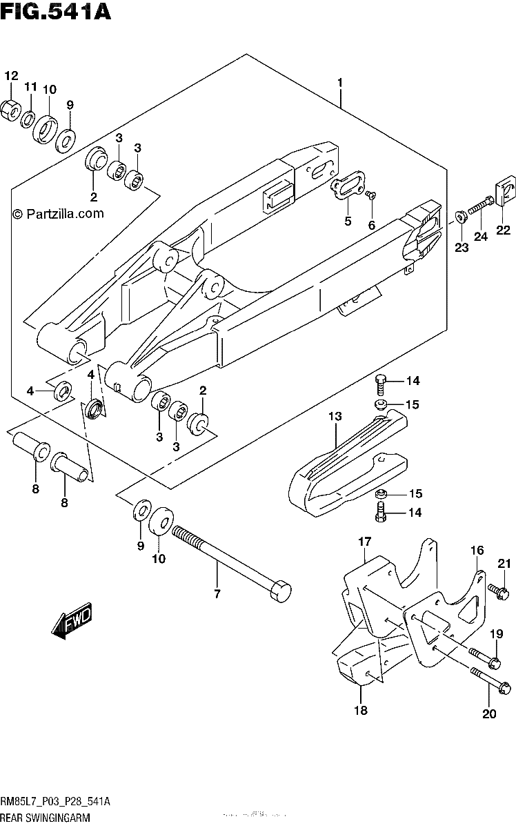 Diagrama de REAR SWINGINGARM RM85L7 P03