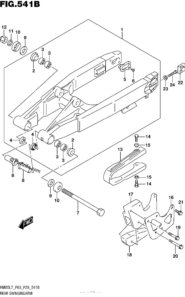Diagrama de REAR SWINGINGARM RM85L7 P28