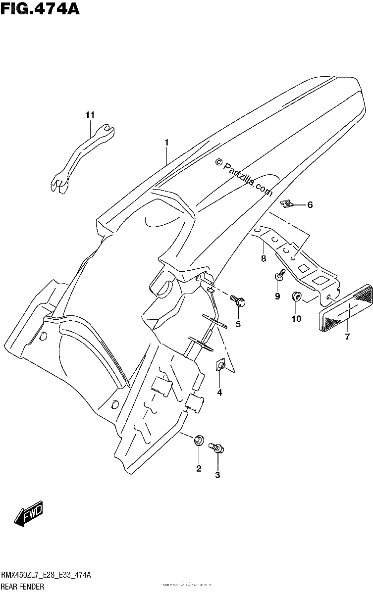 Diagrama de REAR FENDER RMX450ZL7 E28