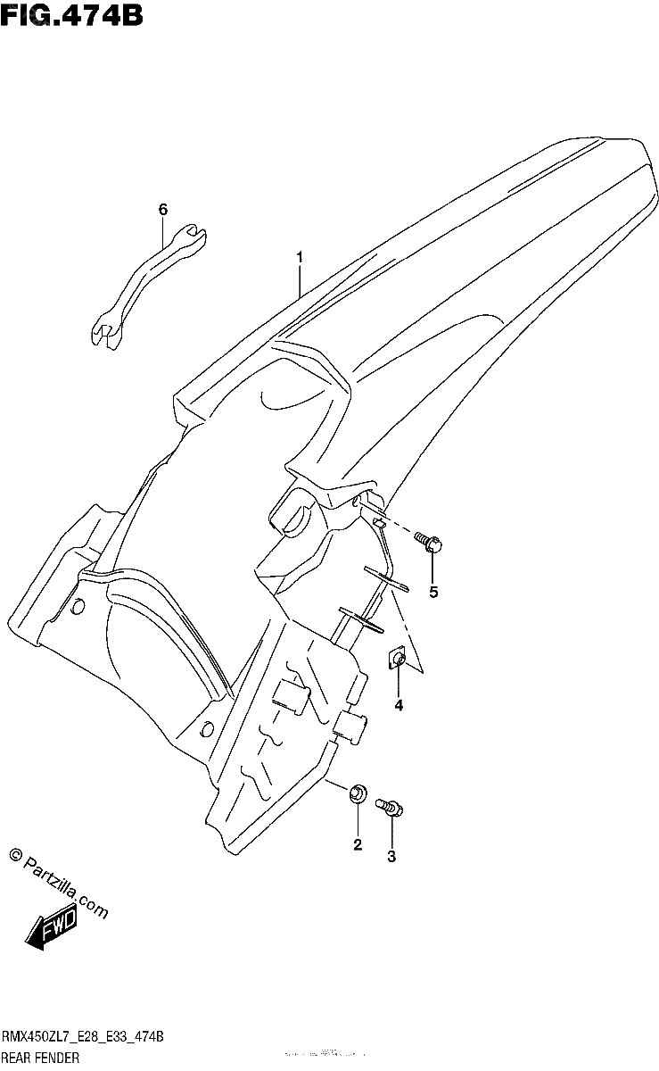 Diagrama de REAR FENDER RMX450ZL7 E33