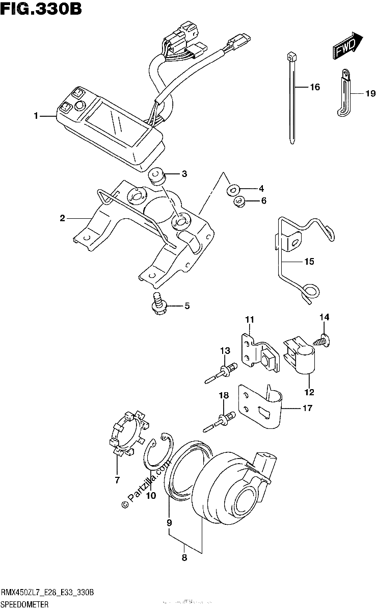 Diagrama de SPEEDOMETER RMX450ZL7 E33