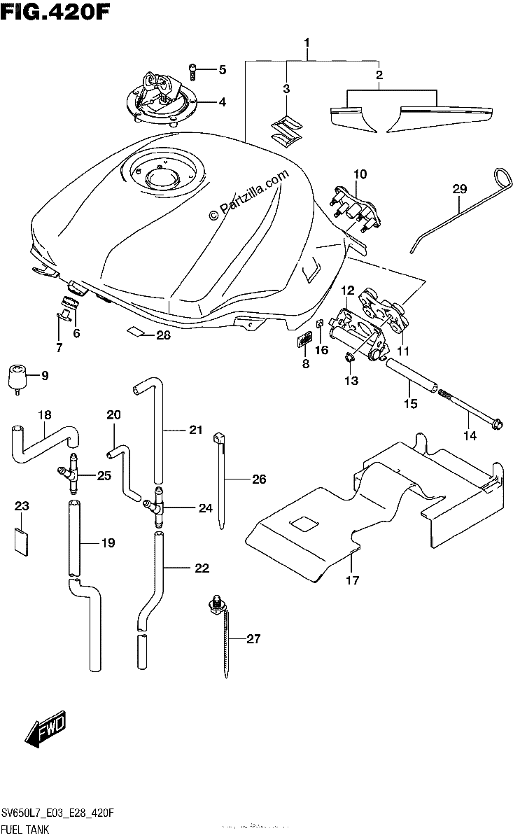 Diagrama de FUEL TANK YSF YVZ YWW SV650AL7 E28