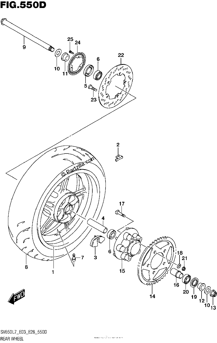 Diagrama de REAR WHEEL SV650AL7 E33
