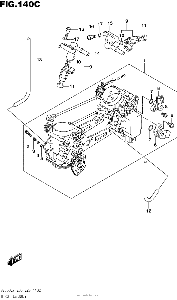 Diagrama de THROTTLE BODY SV650AL7 E28