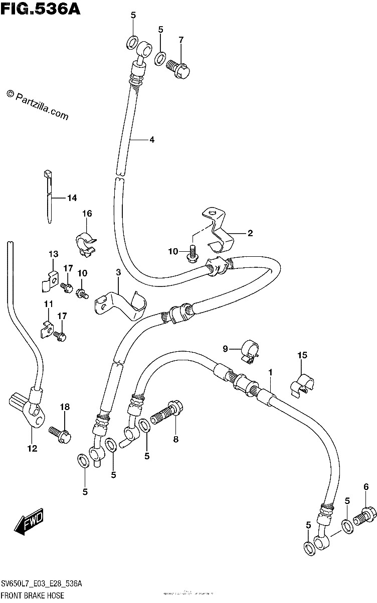 Diagrama de FRONT BRAKE HOSE SV650L7 E03