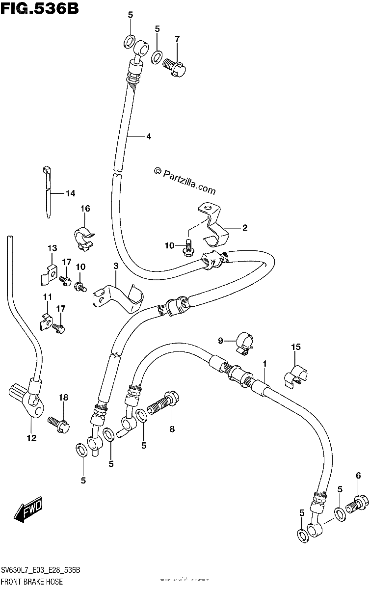 Diagrama de FRONT BRAKE HOSE SV650L7 E33