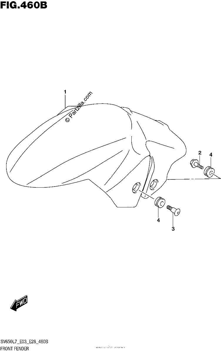 Diagrama de FRONT FENDER SV650L7 E33