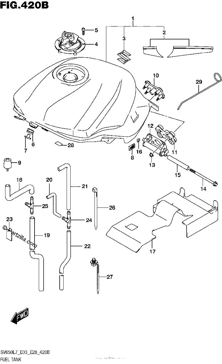Diagrama de FUEL TANK YSF YVZ YWW SV650L7 E03