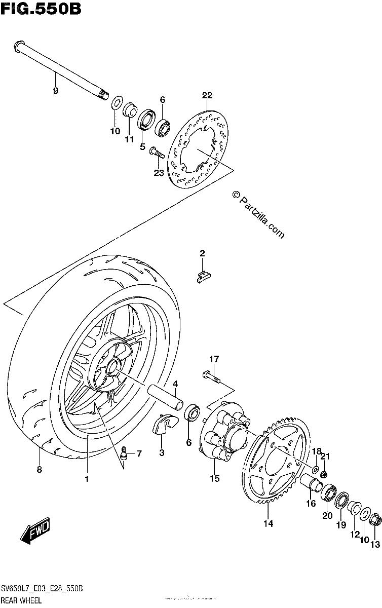 Diagrama de REAR WHEEL SV650L7 E33