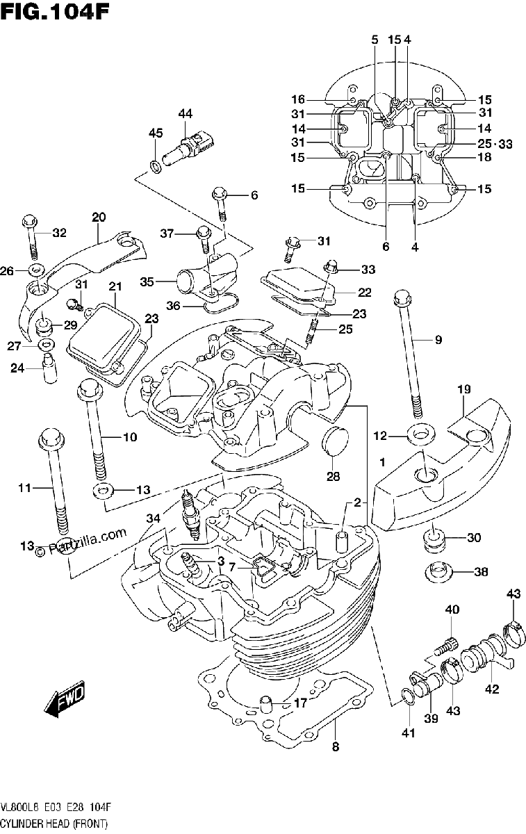 Diagrama de 104F CYLINDER HEAD FRONT VL800TL8 E33