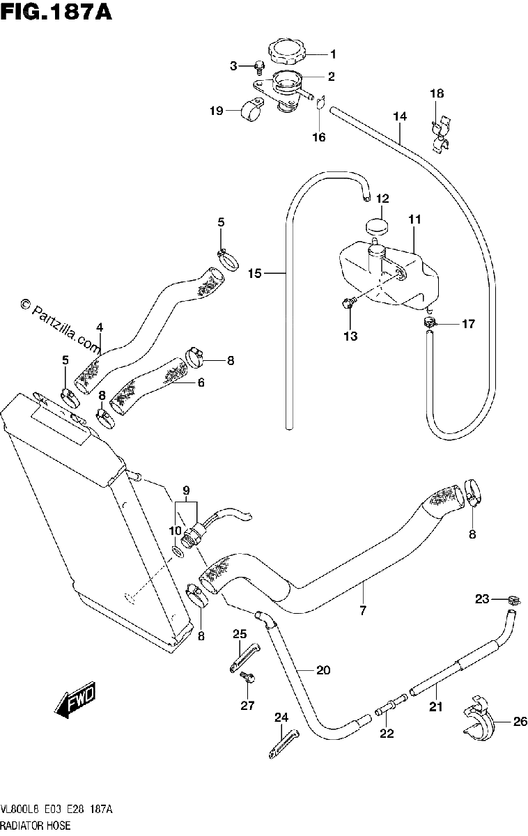 Diagrama de 187A RADIATOR HOSE