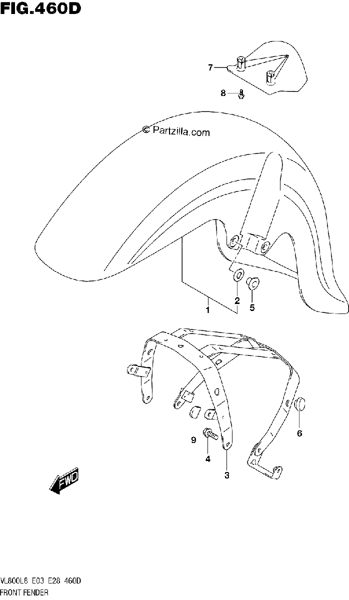 Diagrama de 460D FRONT FENDER VL800TL8 E03
