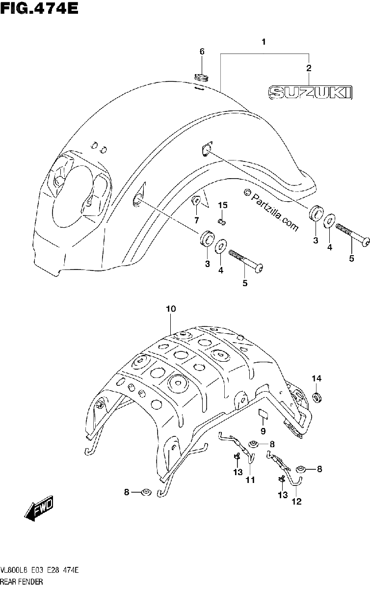 Diagrama de 474E REAR FENDER VL800TL8 E28
