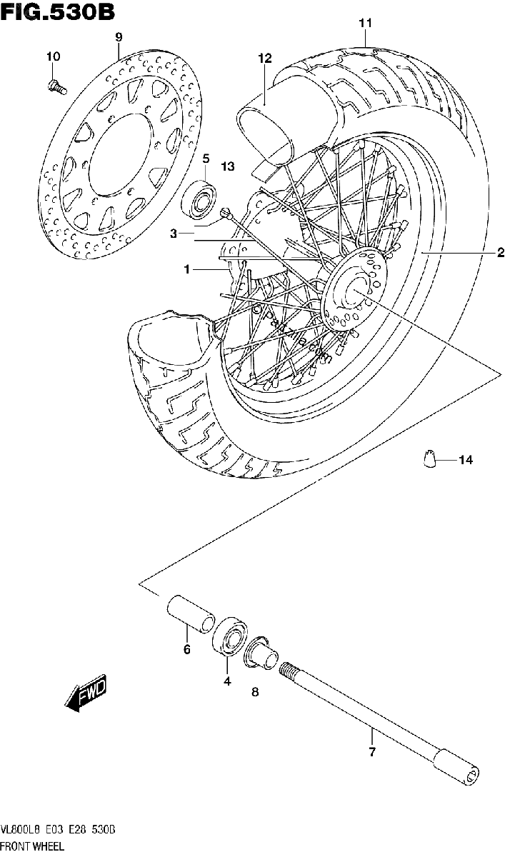 Diagrama de 530B FRONT WHEEL VL800L8 E28