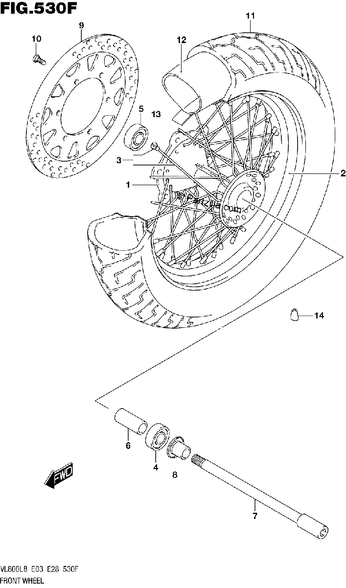 Diagrama de 530F FRONT WHEEL VL800TL8 E33