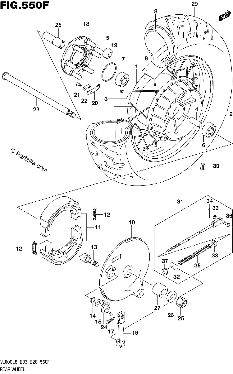 Diagrama de 550F REAR WHEEL VL800TL8 E33