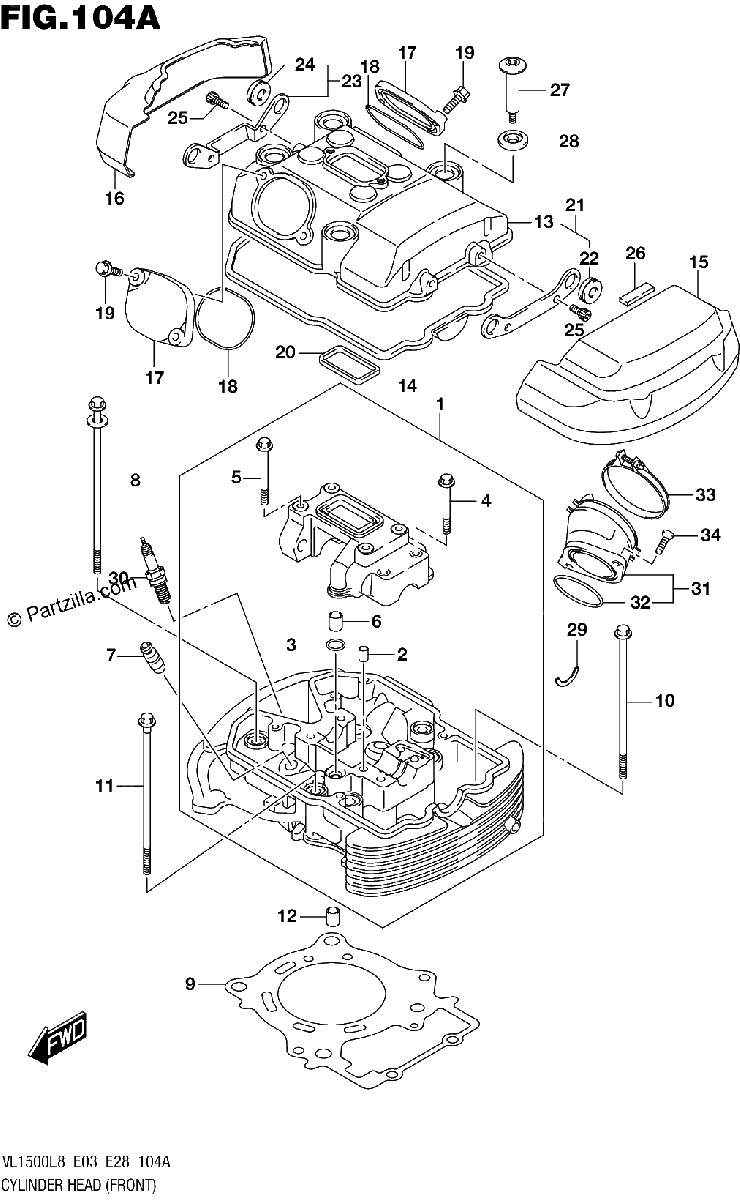 Diagrama de 104A CYLINDER HEAD FRONT VL1500BL8 E03