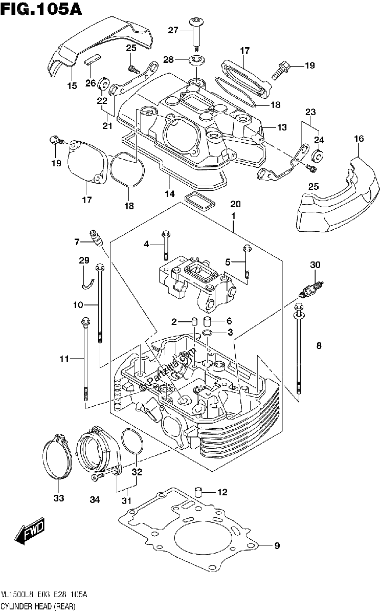 Diagrama de 105A CYLINDER HEAD REAR VL1500BL8 E03