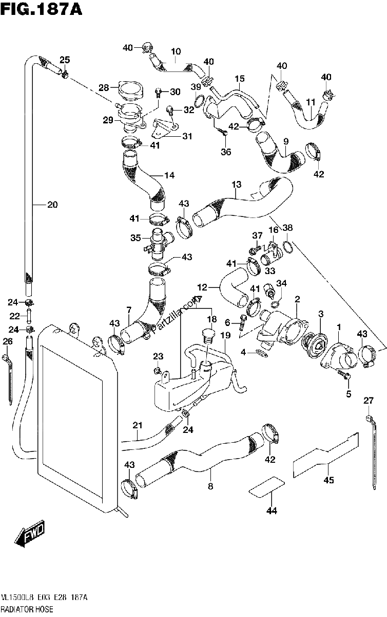 Diagrama de 187A RADIATOR HOSE VL1500BL8 E03