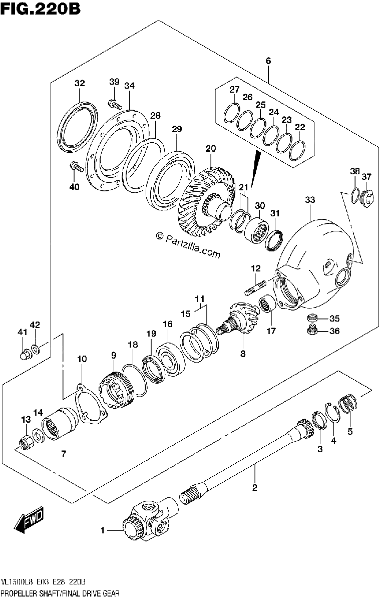 Diagrama de 220B PROPELLER SHAFT FINAL DRIVE GEAR VL1500BL8 E28