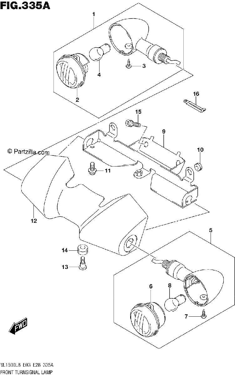 Diagrama de 335A FRONT TURNSIGNAL LAMP VL1500BL8 E03