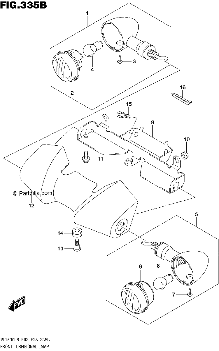 Diagrama de 335B FRONT TURNSIGNAL LAMP VL1500BL8 E28