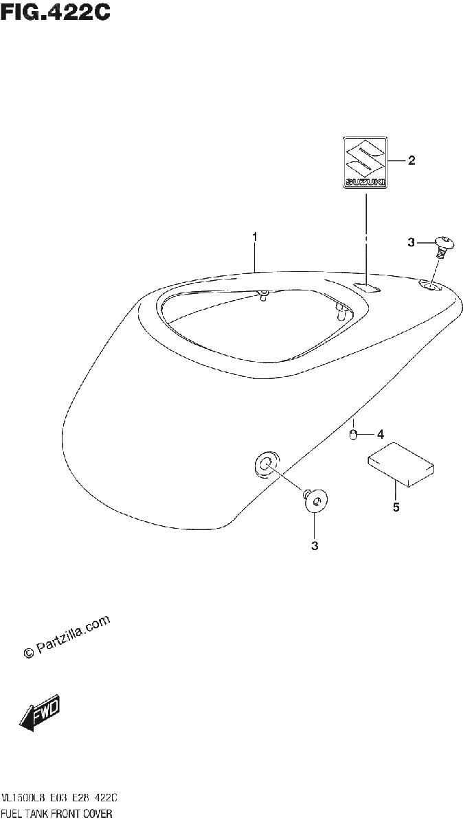 Diagrama de 422C FUEL TANK FRONT COVER VL1500BL8 E33