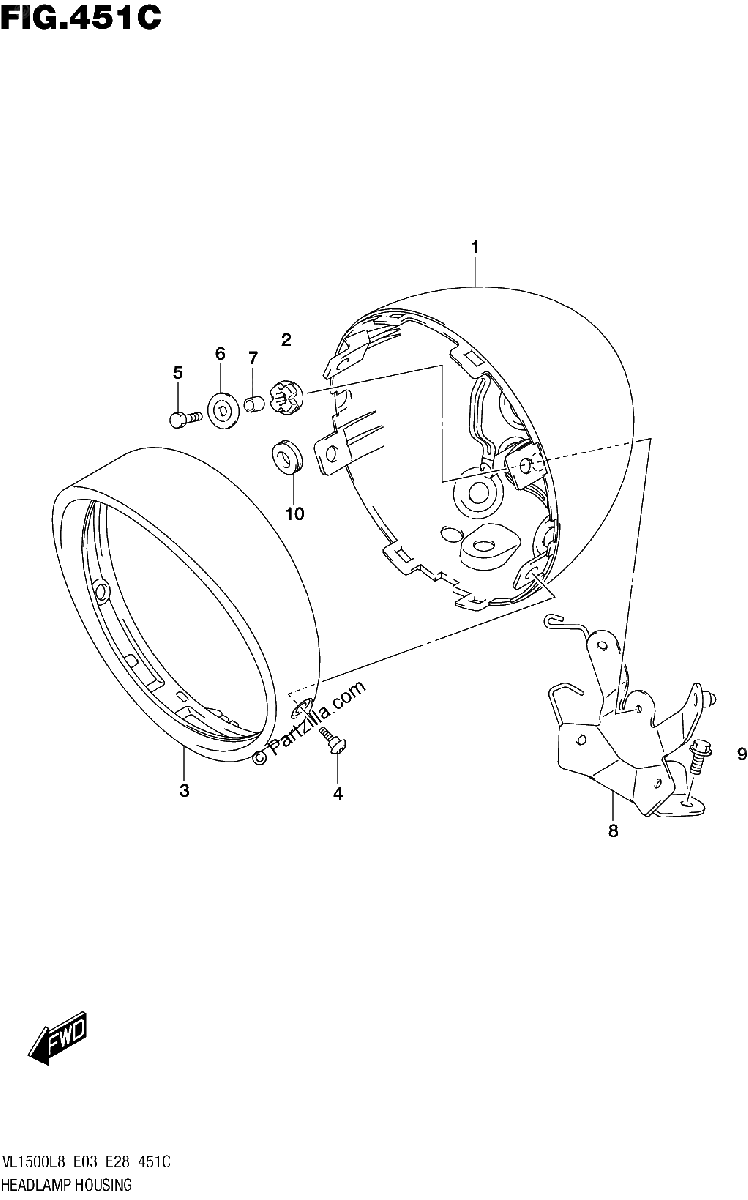Diagrama de 451C HEADLAMP HOUSING VL1500BL8 E33