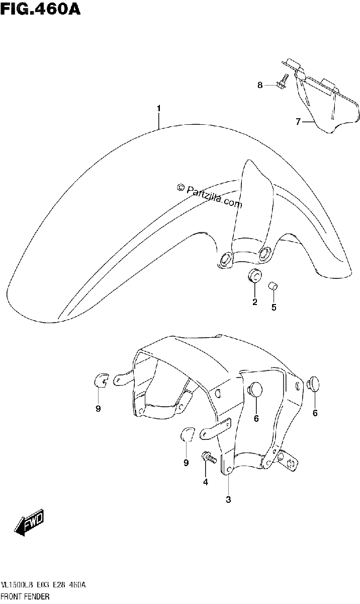 Diagrama de 460A FRONT FENDER VL1500BL8 E03