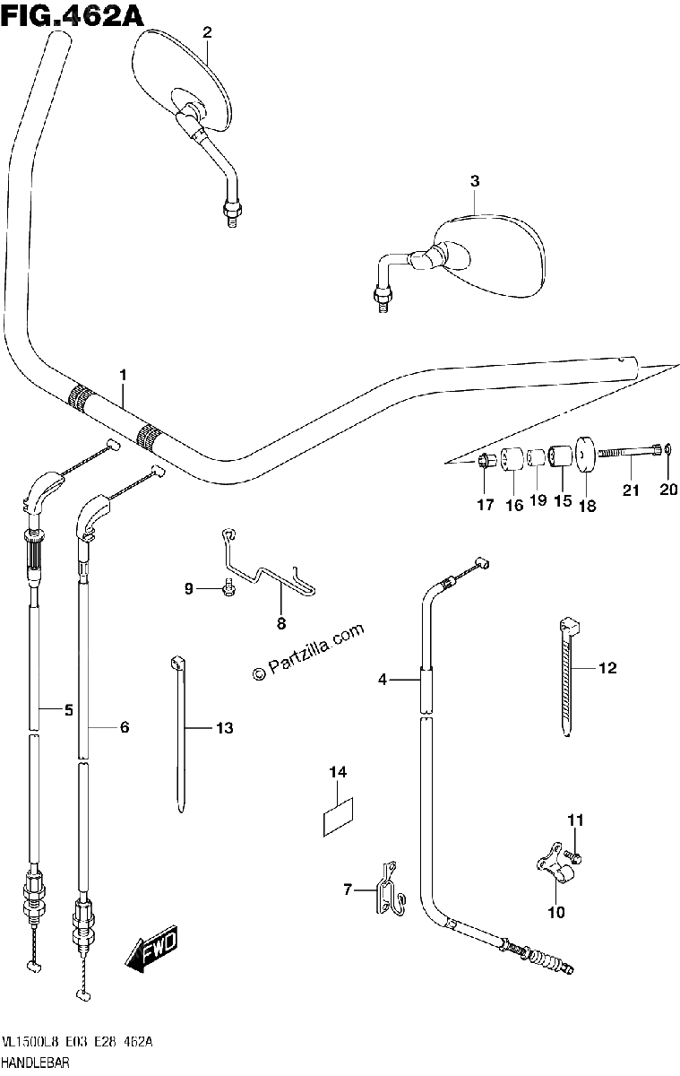 Diagrama de 462A HANDLEBAR VL1500BL8 E03