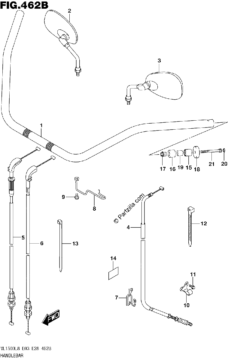 Diagrama de 462B HANDLEBAR VL1500BL8 E28
