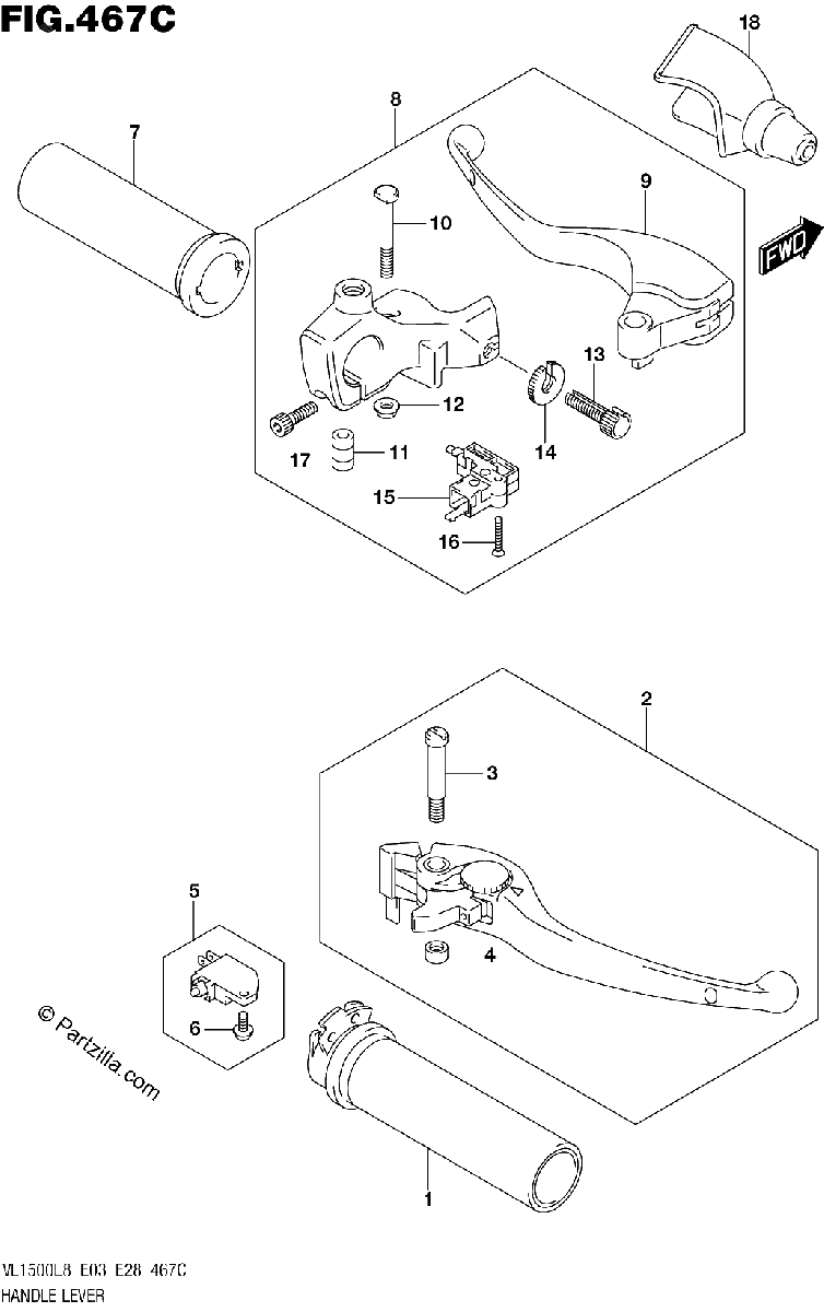 Diagrama de 467C HANDLE LEVER VL1500BL8 E33
