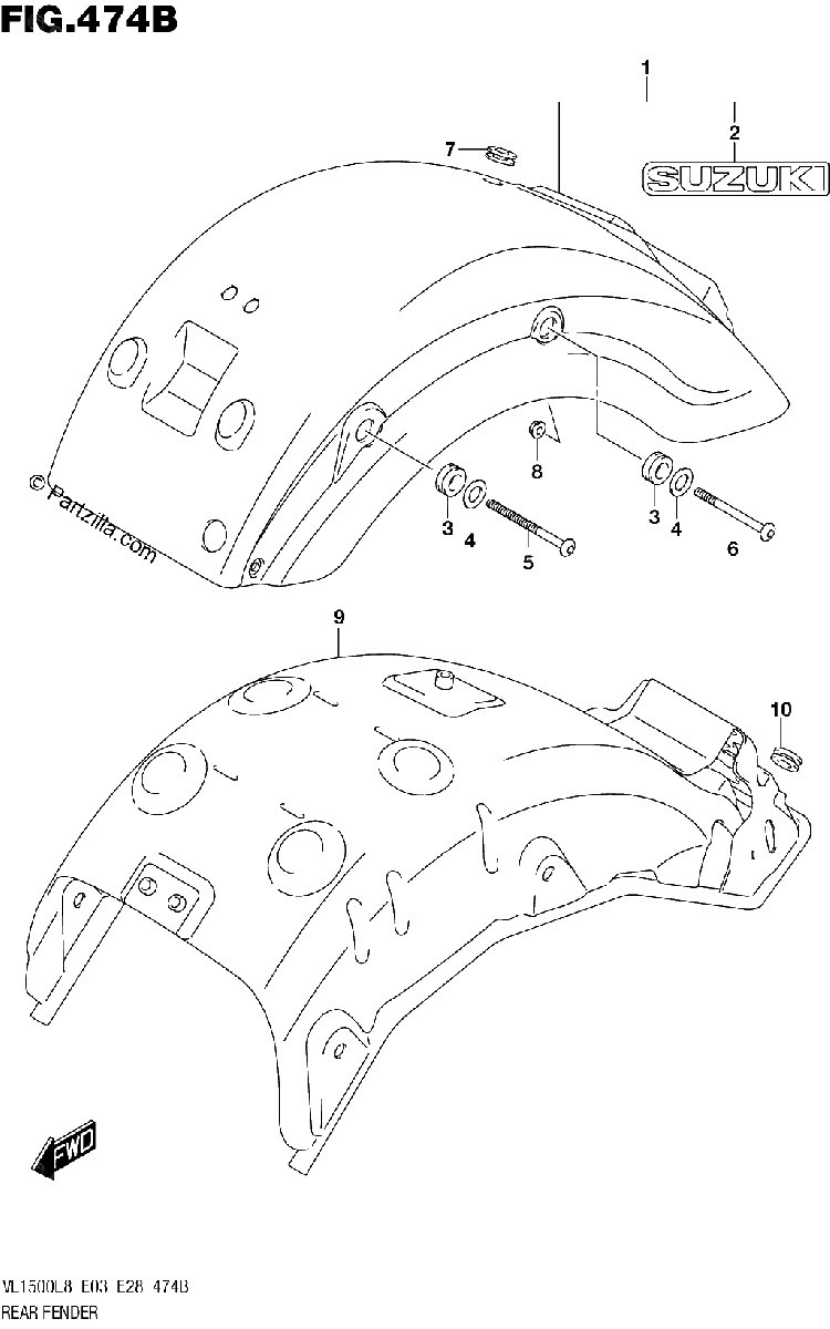 Diagrama de 474B REAR FENDER VL1500BL8 E28