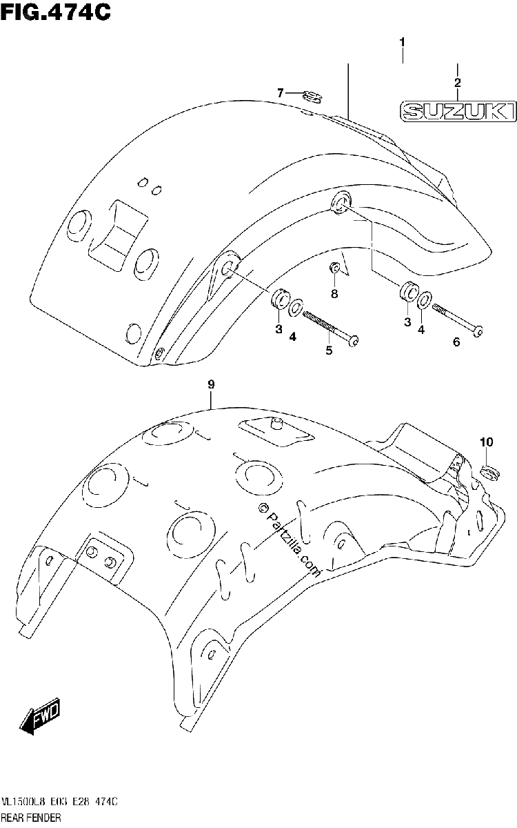 Diagrama de 474C REAR FENDER VL1500BL8 E33