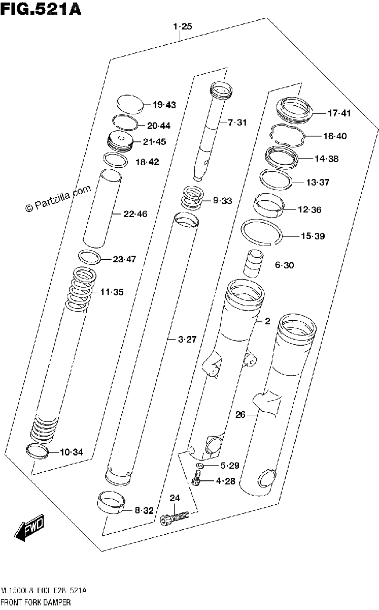 Diagrama de 521A FRONT FORK DAMPER VL1500BL8 E03
