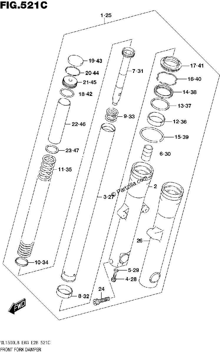 Diagrama de 521C FRONT FORK DAMPER VL1500BL8 E33