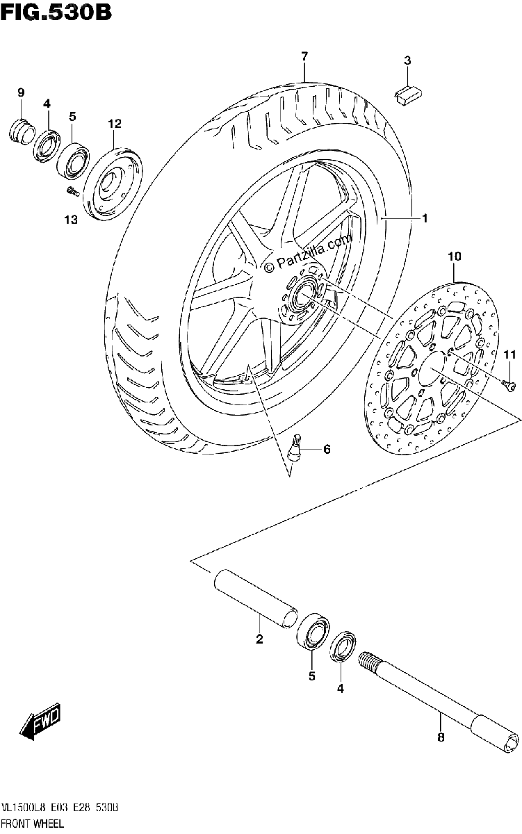 Diagrama de 530B FRONT WHEEL VL1500BL8 E28