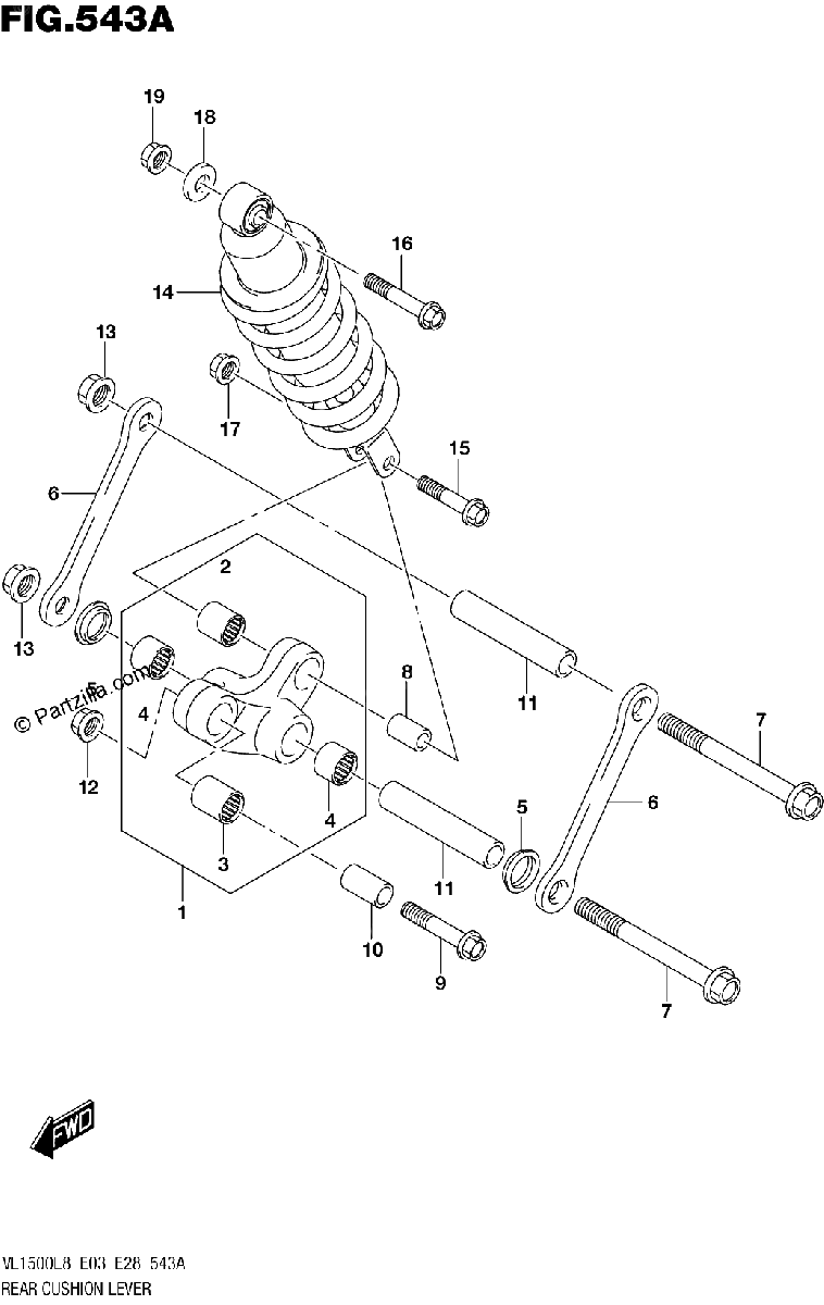Diagrama de 543A REAR CUSHION LEVER VL1500BL8 E03