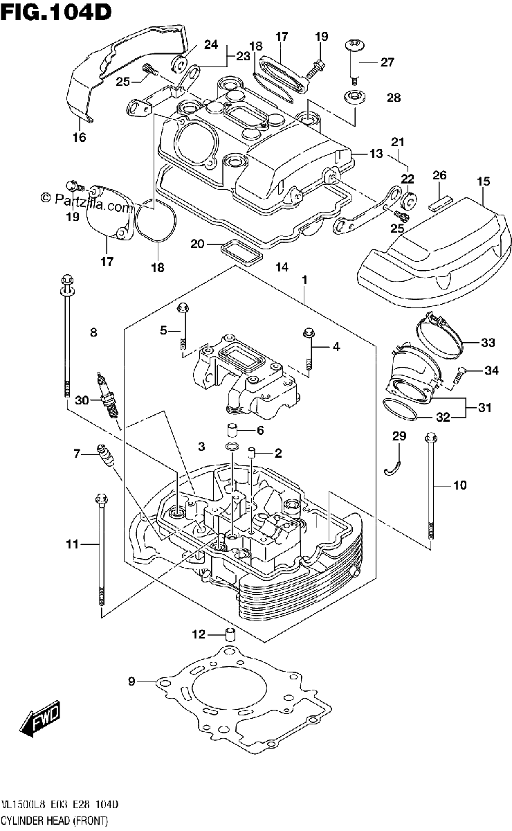 Diagrama de 104D CYLINDER HEAD FRONT VL1500BTL8 E28