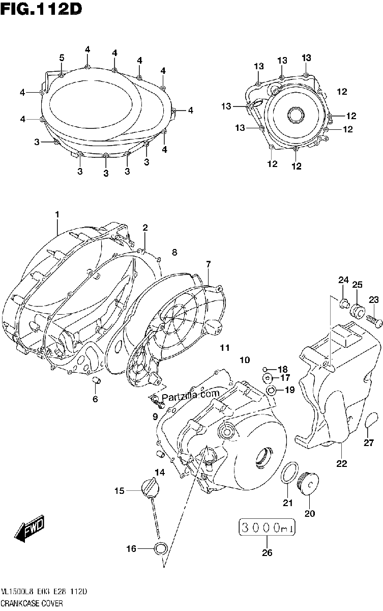 Diagrama de 112D CRANKCASE COVER VL1500BTL8 E28