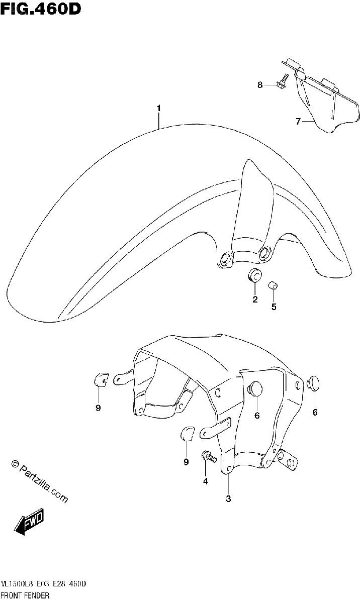 Diagrama de 460D FRONT FENDER VL1500BTL8 E28