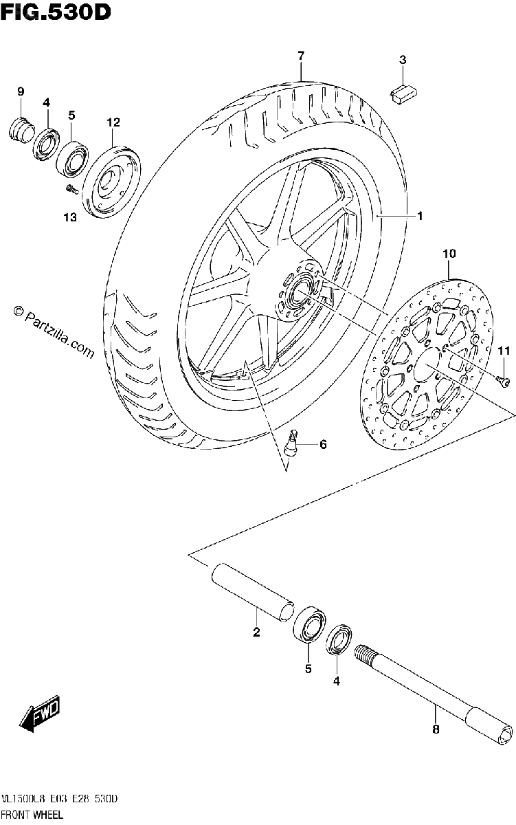 Diagrama de 530D FRONT WHEEL VL1500BTL8 E28