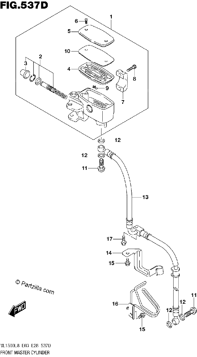 Diagrama de 537D FRONT MASTER CYLINDER VL1500BTL8 E28