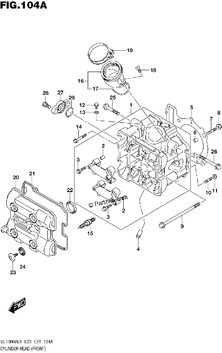 Diagrama de 104A CYLINDER HEAD FRONT