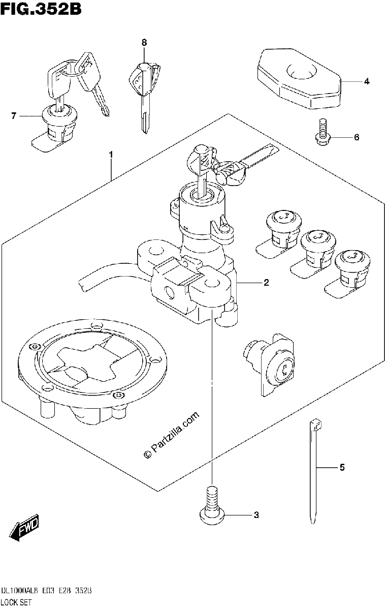 Diagrama de 352B LOCK SET FOR TOP CASE SIDE CASE