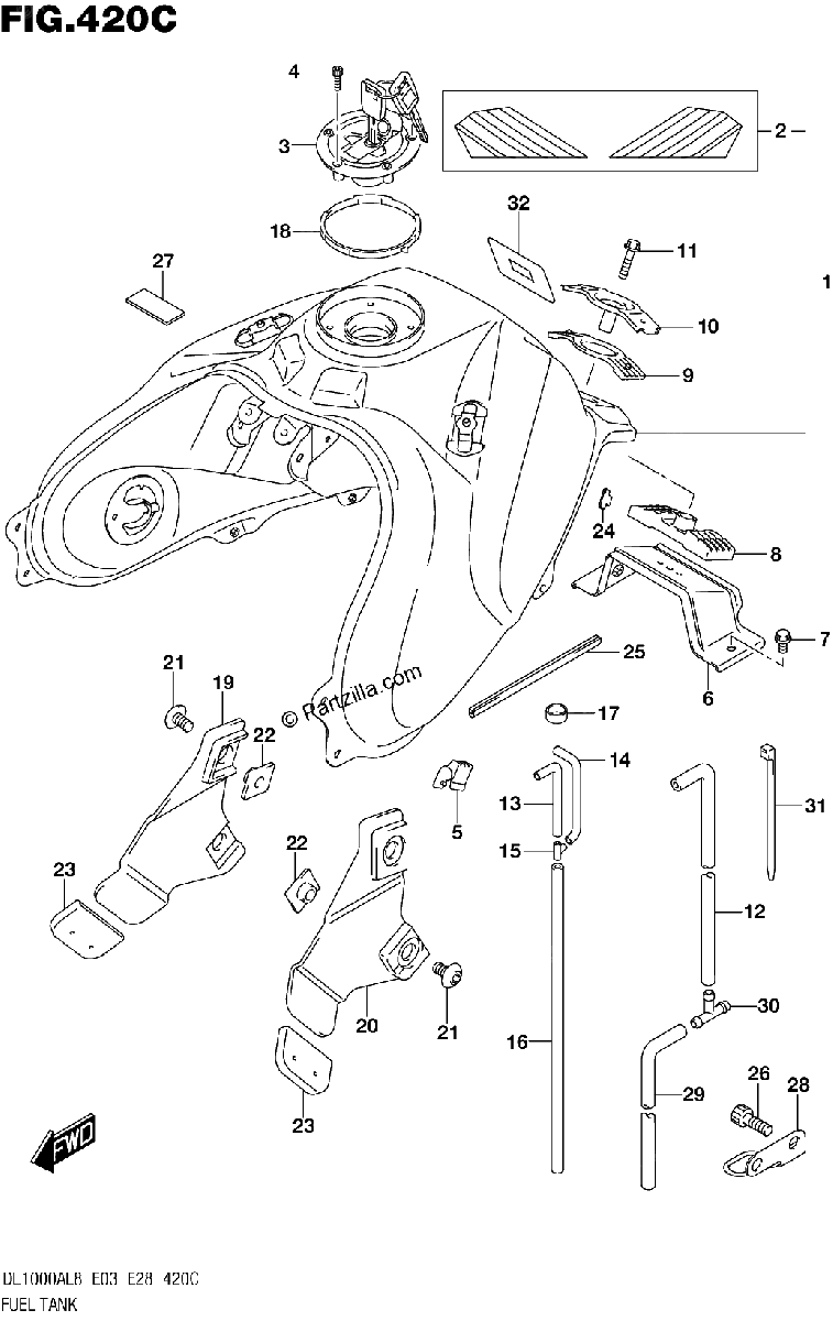 Diagrama de 420C FUEL TANK DL1000AL8 E28 FOR YU1