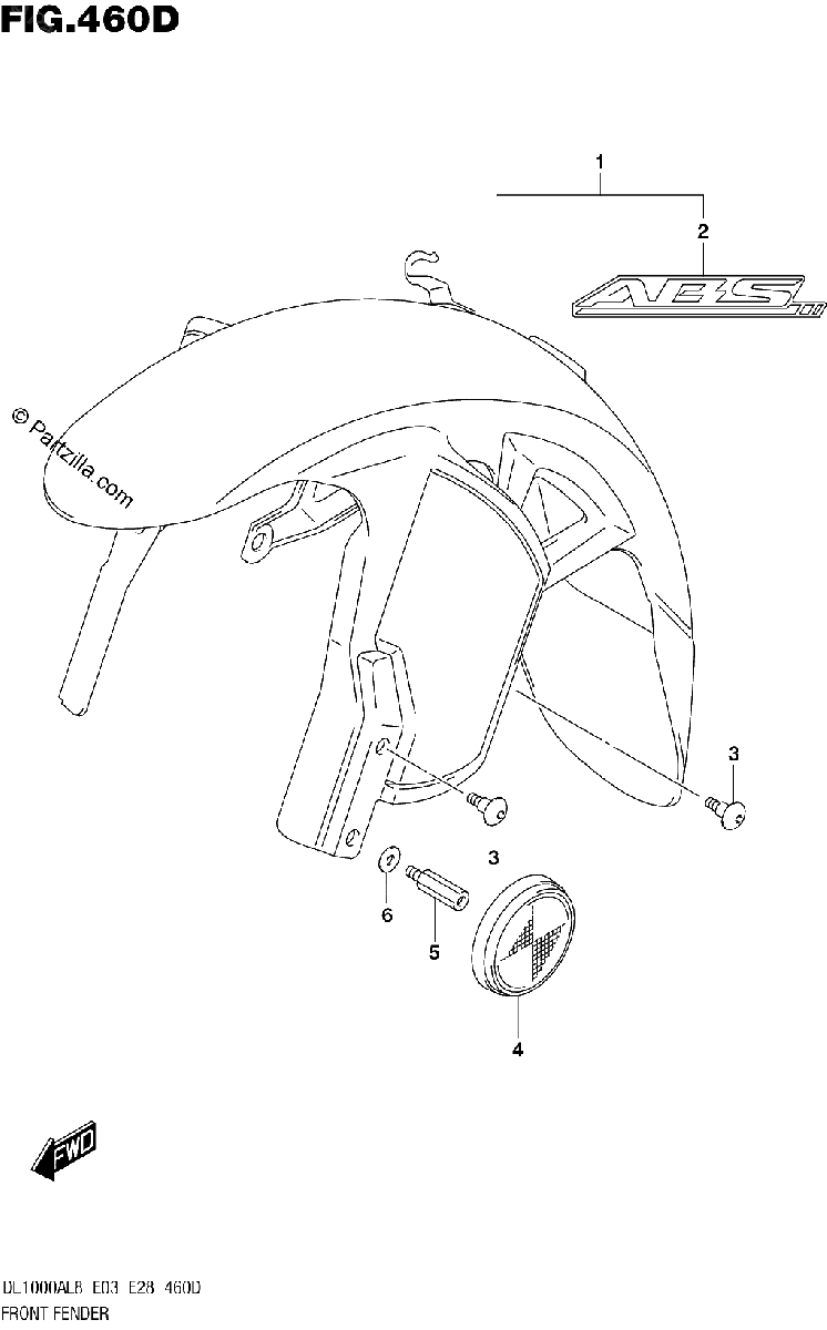 Diagrama de 460D FRONT FENDER DL1000AL8 E28 FOR YVB YWW